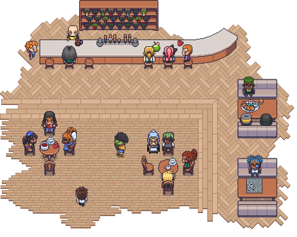 pixel art scene for people teams